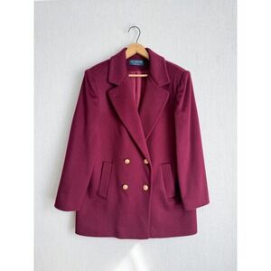 JG Hook Vintage Burgundy Wool Double Breasted Pea Coat Gold Crest Buttons USA